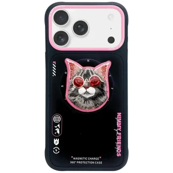 Nimmy Glasses Cool Cat MagSafe vāciņš iPhone 17 Pro Max, Melns/Rozā