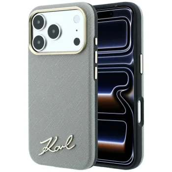 Чехол Karl Lagerfeld Saffiano Small Script MagSafe для iPhone 18 Pro / 17 Pro, бежевый