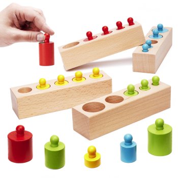Attīstošā Koka Rotaļlieta Mīkla Formu Šķirotājs "Cilindri", Daudzkrāsains | Educational Wooden Toy Shape...