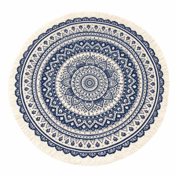 Apaļš Boho stila paklājs ar bārkstīm 95 cm, tumši zili pelēks
