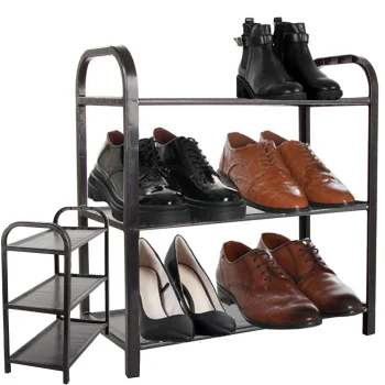 3-Tier Shoe Rack, Black/Silver
