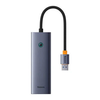Baseus UltraJoy 4in1 USB-A koncentrators 3 x USB-A 3.0 + RJ45 – pelēks