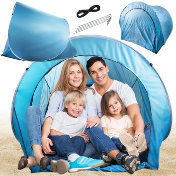 Pop-up Beach Tent, Large, Self-Opening, Zippered, Carry Bag, Blue