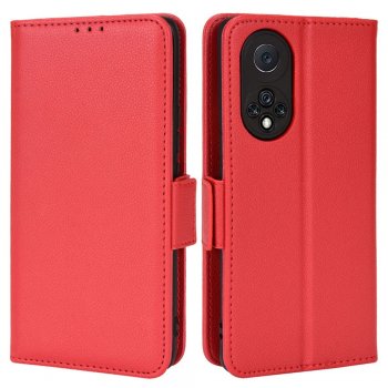 Huawei Nova 9 (NAM-AL00, NAM-LX9) Folio Flip Litchi Texture Protective Cover Book Case, Red | Telefona Vāciņš Maciņš Apvalks Grāmatiņa