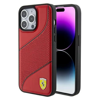 Ferrari iPhone 15 Pro Case Perforated Waves Metal Logo, Red