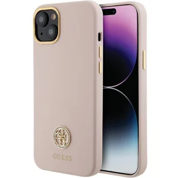 Чехол Guess Silicone Logo Strass 4G для iPhone 15 - светло-розовый