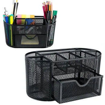 Metal Desk Organizer with 9 Compartments, Black