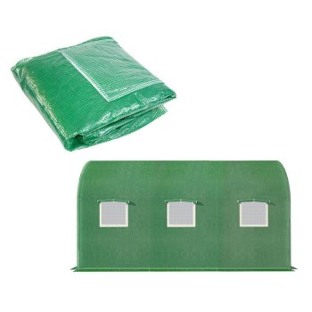 Greenhouse Replacement Cover 3.5x2x2m Reinforced PE 140g/m² with Windows, Green