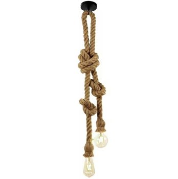 Double ceiling lamp with E27 and jute rope, black/brown