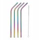 A set of 8 Reusable Metal Drinking Straws with Cleaning Brush and Pouch, Rainbow