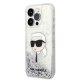 Karl Lagerfeld iPhone 14 Pro Case Liquid Glitter Karl Head Silver