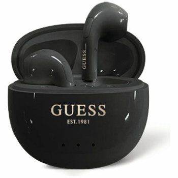 Guess TWS austiņas ar spīdīgu efektu, olu mas telefona vāciņš maciņs ar klasisko logotipu — melnas