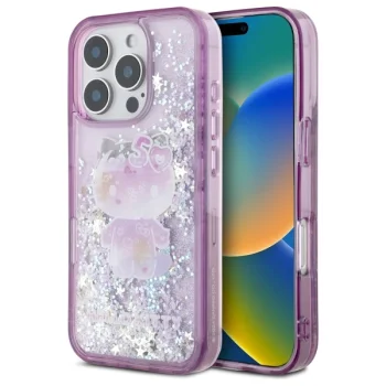 Чехол Hello Kitty для iPhone 16 Pro Max Liquid Glitter 50th Anniversary, фиолетовый