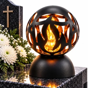 LED kapu lukturis lodes formā ar liesmas efektu, 25 cm, melns
