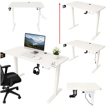 Elektriski regulējams galds 120x60 cm ar vadības paneli un atmiņu, balts