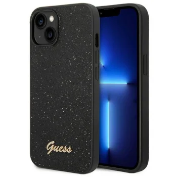 Guess iPhone 14 Plus / 15 Plus vāciņš Glitter Script, melns