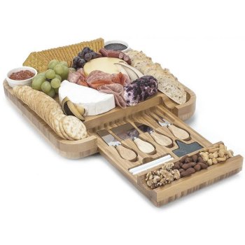 Бамбуковая доска для сыра с выдвижным ящиком и ножами из...
