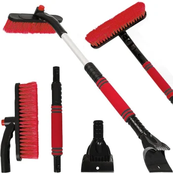 Telescopic Snow Brush and Ice Scraper for Car Windshield, Red
