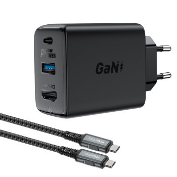 Acefast 2in1 GaN 65W USB Type-C / USB lādētājs ar 4K 60Hz HDMI adapteri (komplekts ar kabeli) melns (A17 Black)