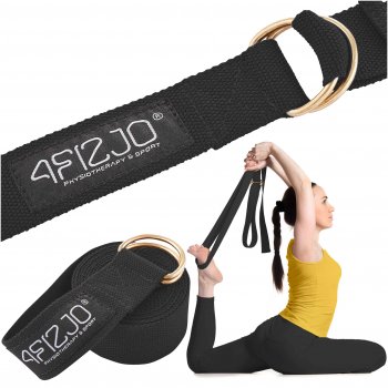 4FIZJO Jogas josta, pilates josla, muskuļu stiepšanās siksna, Melna | Stretching Belt Yoga Pilates Strap