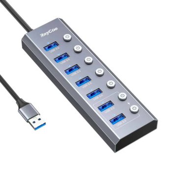Концентратор 7in1 RayCue USB-C - 3x USB-A 3.0 5Gbps + SD/TF USB-C+ HDMI 4K30Hz (серый)