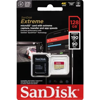 Atmiņas karte SanDisk Extreme microSDXC 128GB UHS-I U3 V30 A2 ar adapteri