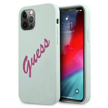 Чехол Guess для iPhone 12 Pro Max Silicone Vintage Script, синий/фуксия