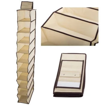 Hanging Wardrobe Organizer with 10 Shelves, 30x15x120cm, Beige