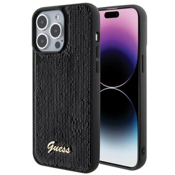 Guess iPhone 15 Pro Max Case Sequin Script Metal, Black