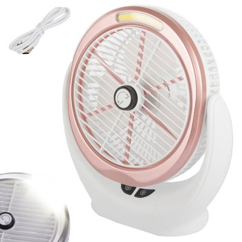 Portable Wireless Adjustable Table Fan with LED Lighting, Rose Gold