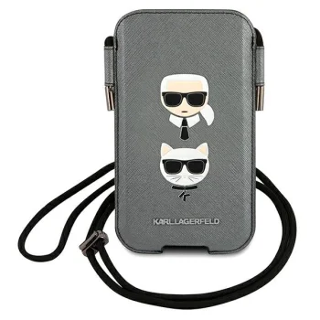 Сумка для телефона Karl Lagerfeld Saffiano Ikonik Karl&Choupette, серая
