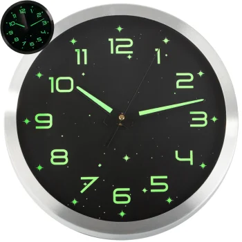 Fluorescējošs sienas pulkstenis ar kluso mehānismu 25cm melns