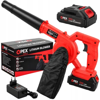 Akumulatora lapu pūtējs OPEX TOOLS OPX28022 21V 150W ar 2 akumulatoriem un maisu