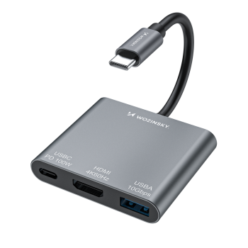 Хаб Wozinsky WHCH-01 USB-C PD 100W HDMI 4K@30Hz USB-A 10Gbps – серый