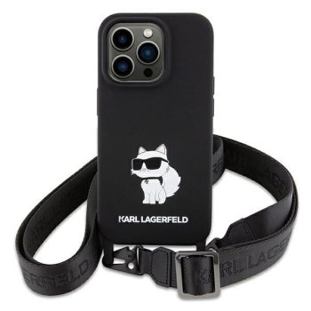 Karl Lagerfeld iPhone 15 vāciņš Crossbody Silicone Choupette, melns