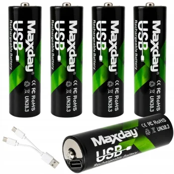Аккумуляторные батарейки AA Li-Ion 1.5V 2200mWh с USB-C, 4 шт.