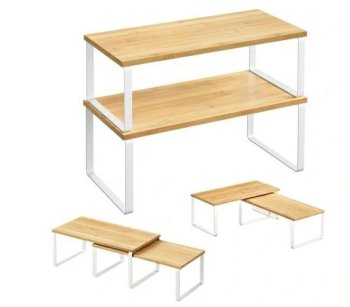 Divu līmeņu virtuves plaukts organizators, vietas taupīšanai