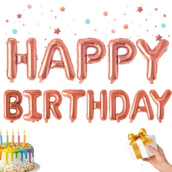 Happy Birthday Foil Balloon Banner Party Decoration, Pink