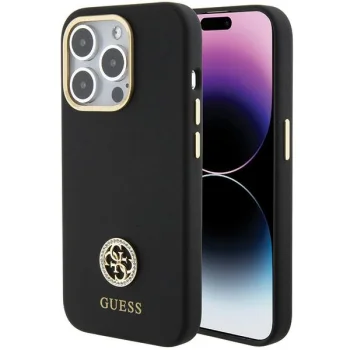Чехол Guess Silicone Logo Strass 4G для iPhone 15 Pro, Черный