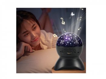 Rotējoša Bērnu Nakts Lampa Projektors "Zvaigžņu debesis" ar Bluetooth, Melns | Kids Bedside Lamp Projector