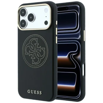 Guess Perforated 4G Gold Logo MagSafe vāciņš iPhone 17 Pro / 18 Pro, melns