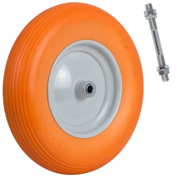 Humberg Flat-Free Wheelbarrow Wheel 4.00-8, Orange and White