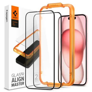 Защитное стекло Spigen ALM Glass FC для iPhone 15 Plus, черное, 2 шт.