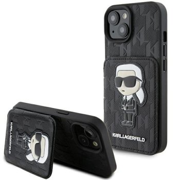 Apple iPhone 15 6.1" Karl Lagerfeld Saffiano Cardslots And Stand Monogram Ikonik Patch Case Cover (Klhcp15ssakknsck),...