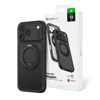 Чехол AmazingThing Titan Pro Spin Lens для iPhone 18 Pro с кольцом и MagSafe, черный