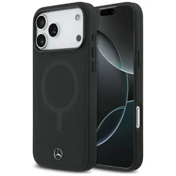 Mercedes iPhone 17 Pro Max vāciņš Plain Smooth Leather MagSafe, melns