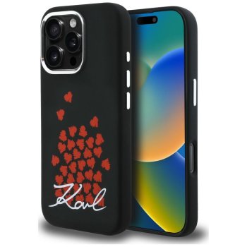 Karl Lagerfeld Silicone Heart Sign Logo MagSafe vāciņš iPhone 16 Pro Max, Melns