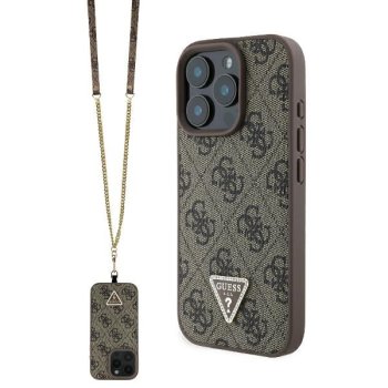 Guess ādas metāla logo Strass Crossbody futrālis iPhone 16 Pro - brūns | Leather Metal Case for brown