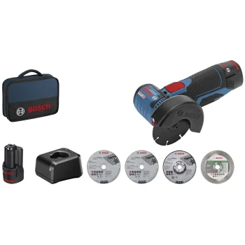 Akumulatora leņķa slīpmašīna Bosch GWS 12V-76 Professional ar 2x 2.0Ah akumulatoriem