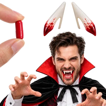 Vampīra / vilkača zobi ar mākslīgajām asinīm Helovīnam